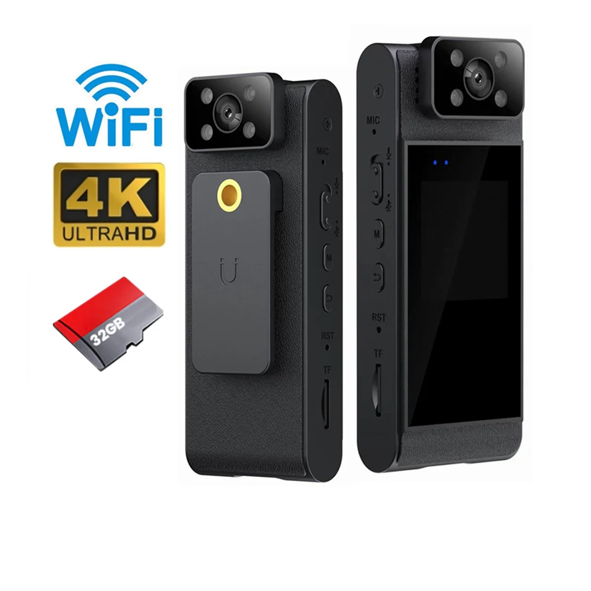 Mini telecamera HD 4K Videoregistratore digitale WiFi portatile BodyCam Videocamera per visione notturna a infrarossi con 32 schede di memoria