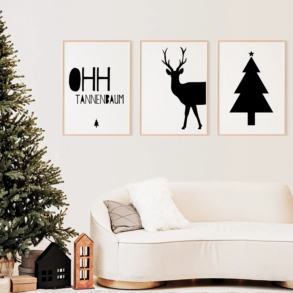 Christmas Tree Wall Art Canvas Painting Nordic Posters and Prints Merry Christmas Wall Pictures for Living Room Home Decoration