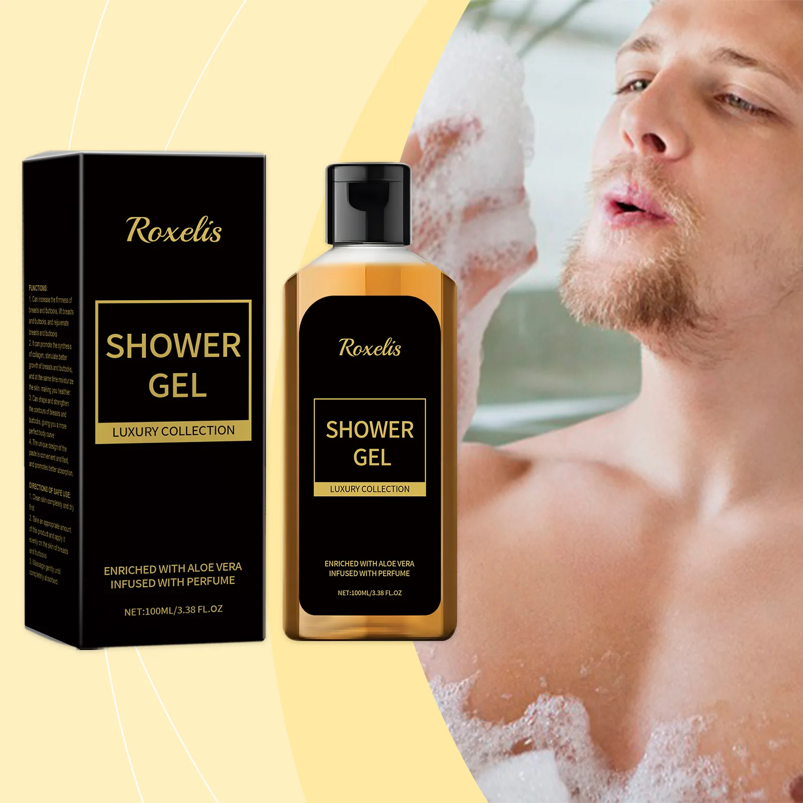 Roxelis Men Shower Wash Pheromone Perfume Shower Gel 100ml Pheromone Shower Gel Aloe Shower Gel Unisex Long-Lasting Freshness