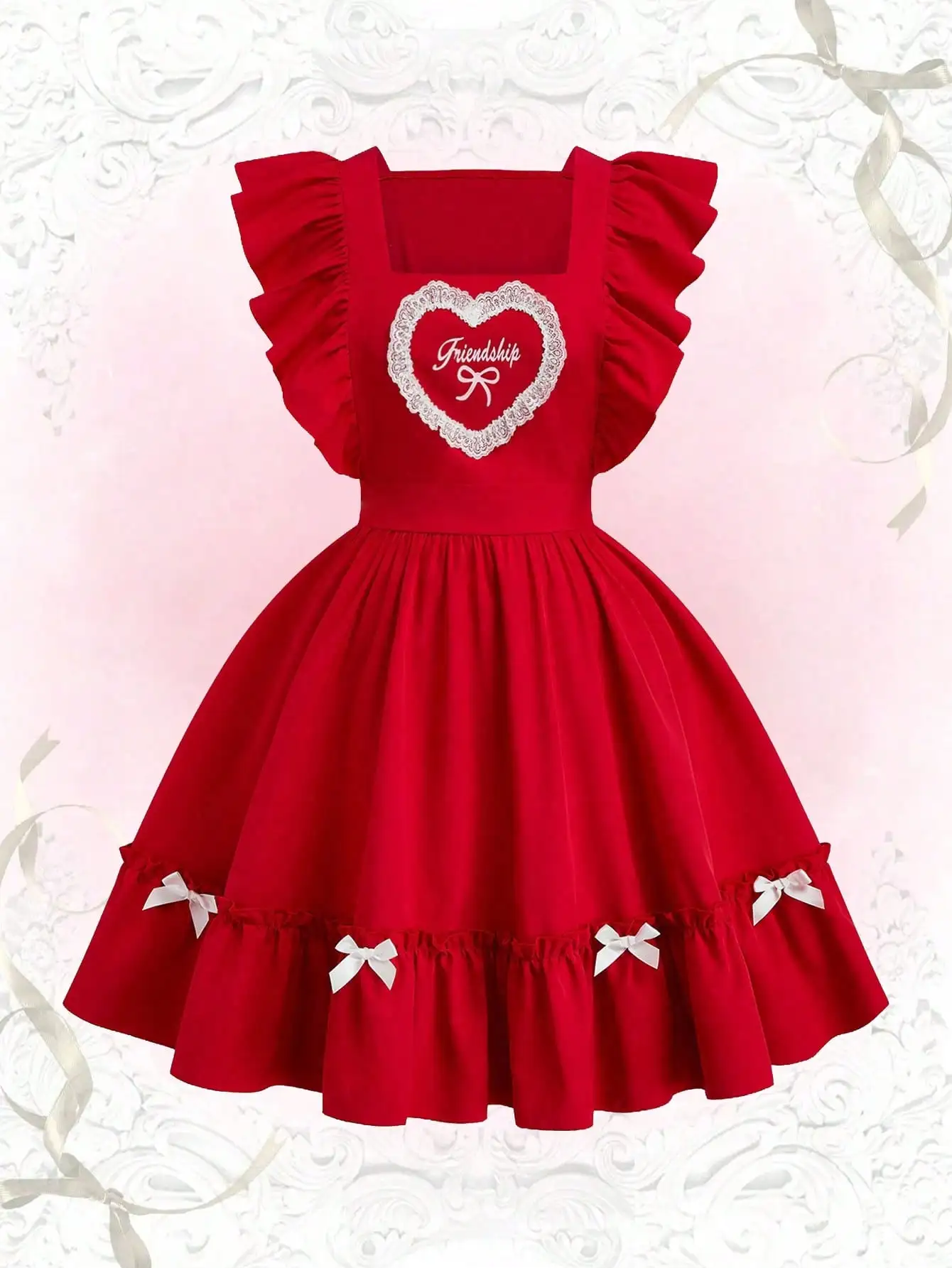 

Sweetra Sweet Valentine's Day Character Red Short Dress With Flutter Sleeves And A Fitted Waist Red Dress Lolita Dress Heart Dre