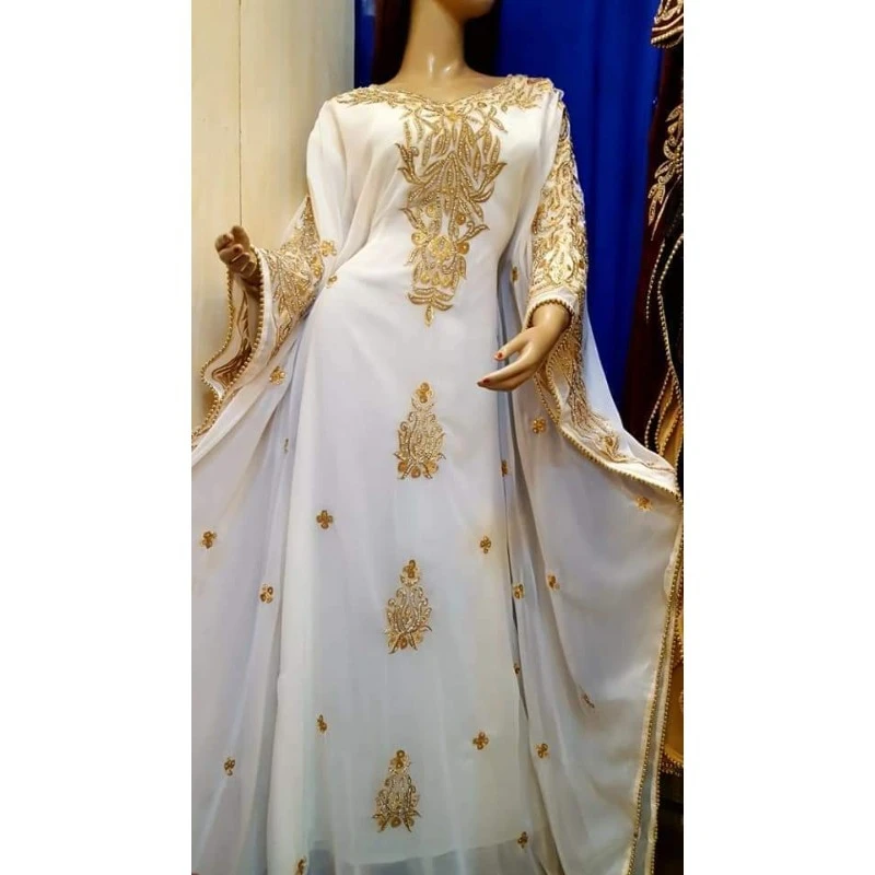 Vestido largo de Dubai de Marruecos blanco, muy elegante, tendencia de moda