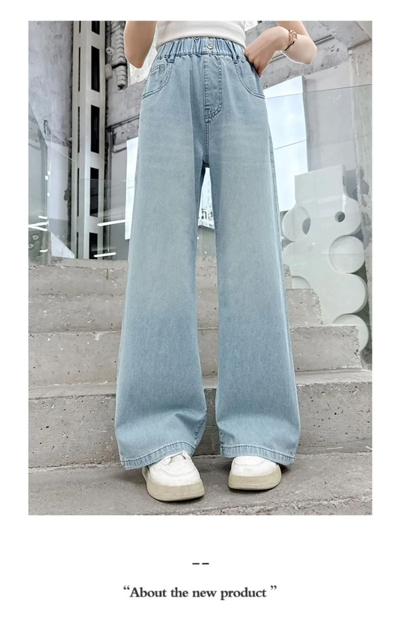 OLEKID Frühlings-Jeans für Mädchen mit Taschen, Kinder-Denim-Hose mit lockerem, elastischem Bund, 4-14 Jahre, Mädchenhose, Babyhose – Detail 7