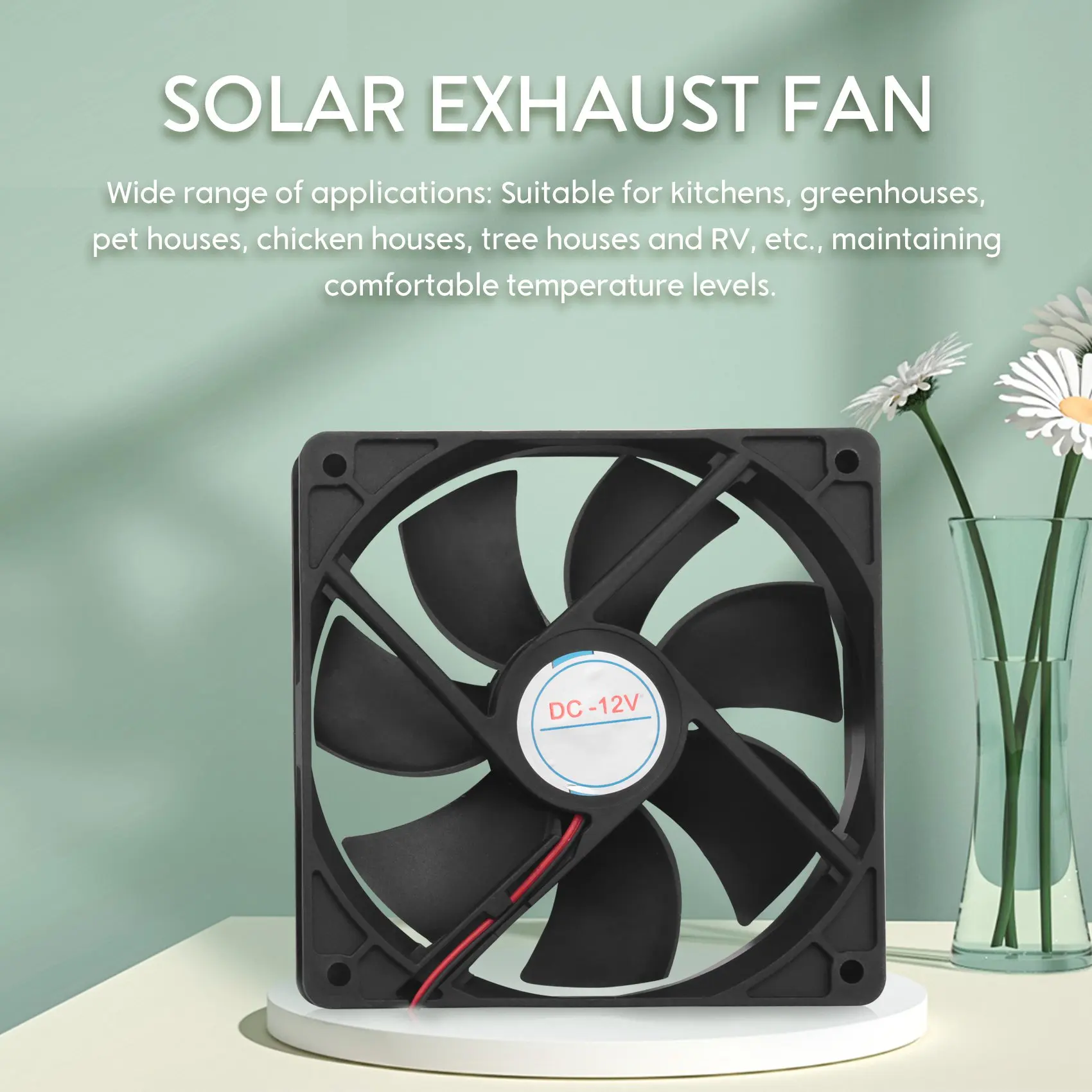 20W Solar Exhaust Fan Air Extractor 6 Inch Mini Ventilator Solar Panel Powered Fan for Dog Chicken House Greenhouse RV