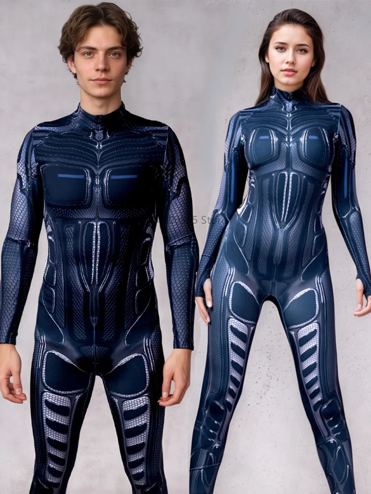 

Couple Unique Cyber Costume Warrior Muscle Cosplay Jumpsuits Futuristic Mechanical Armor Bodysuit Steampunk Tights 2025