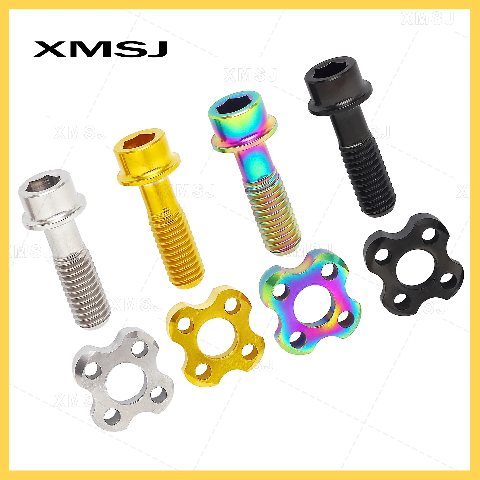 XMSJ チタン合金自転車フロントディレイラーボルトワッシャーキット固定ネジ M5X16mm ロードバイクフロントシフタークランプボルト