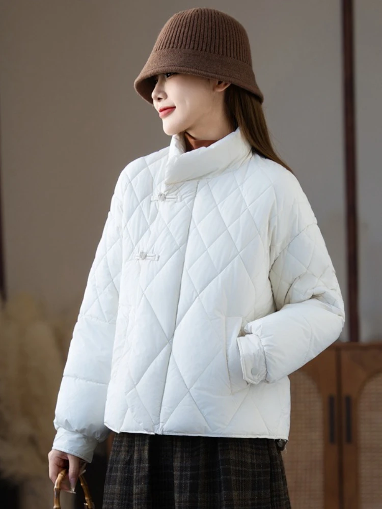 

New Winter Concise Button Zipper Up Parkas Women Stand-Up Collar Long Sleeve Warm Coats Woman Loose Thicken Cotton Padded Jacket