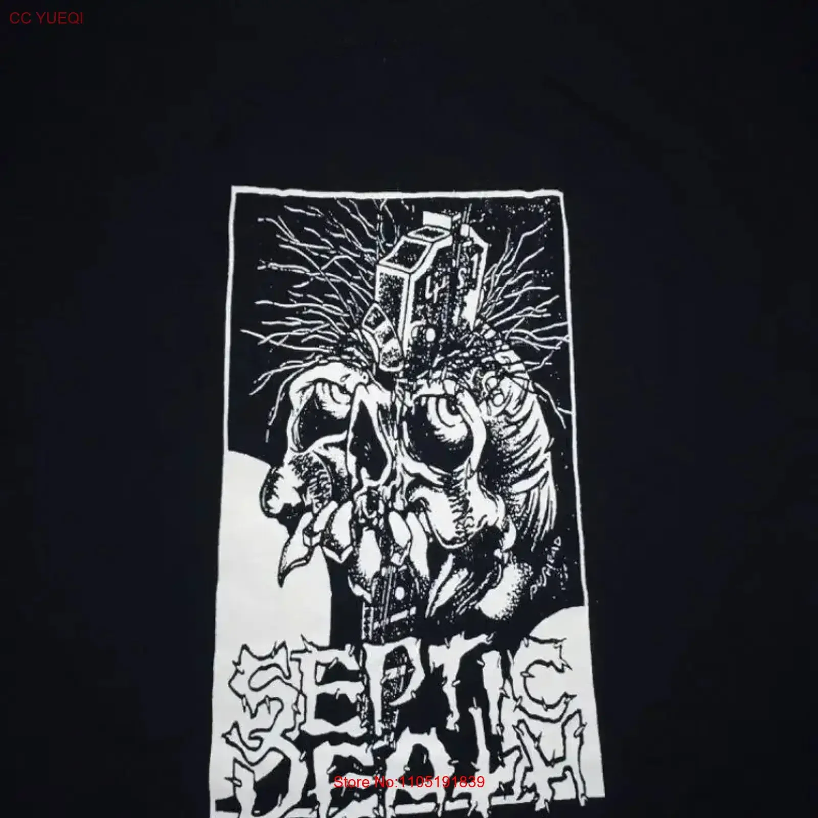 Vtg Septic الموت الفرقة الثقيلة القطن الأسود كل حجم تي شيرت للرجال IN512 خمر غسلها مصمم الملابس تنوعا خمر