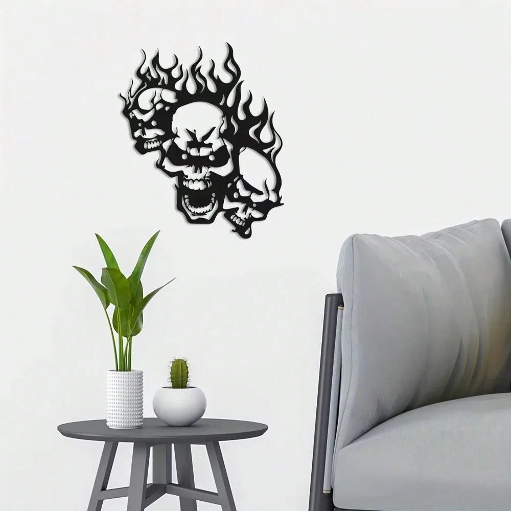 

Metal Wall Art Flame Skull Gothic Home Decor Haunted House Handmade Iron