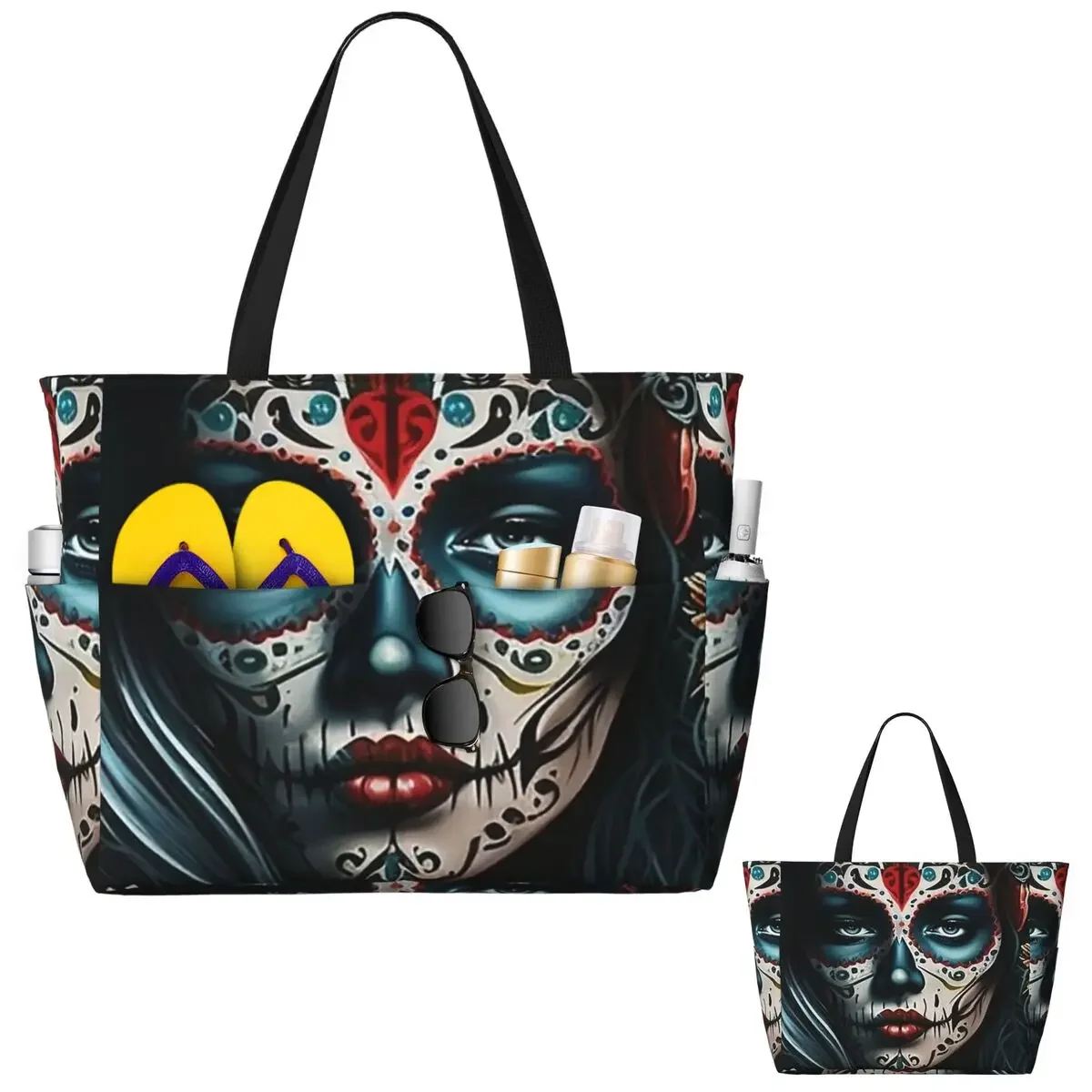 Mexico Skull Woman Vintage Style 15 Beach Tote Bag Sport Gym Yoga Duffle Large Tote Bag Women Travel Bag Fitness bag