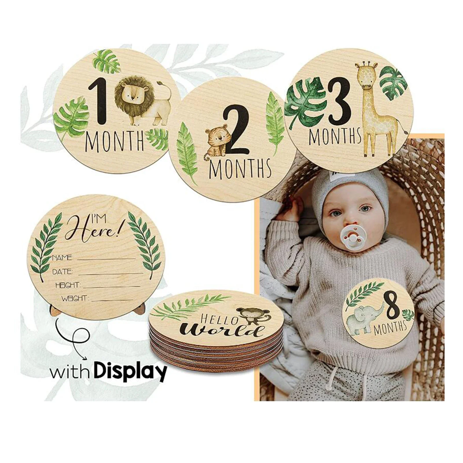 

7x Wooden Baby Milestone Cards Newborn Photography Props Discs Photo Prop Monthly Milestone Discs for Keepsake Toy Shower