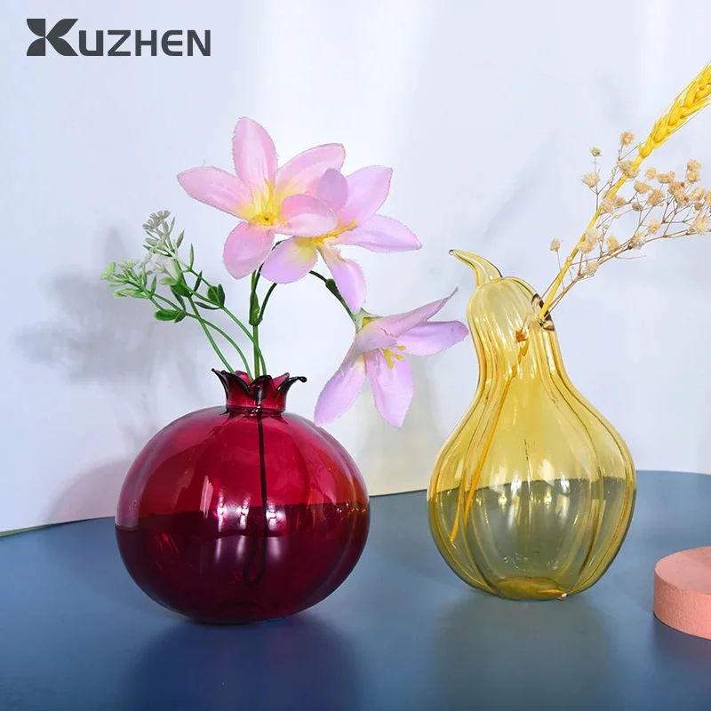 4 Styles Pomegranate Hazelnut Pear Gourd Shape Flower Vase Creative Cute Glass Home Table Shelf Foreplace Garden Decoration