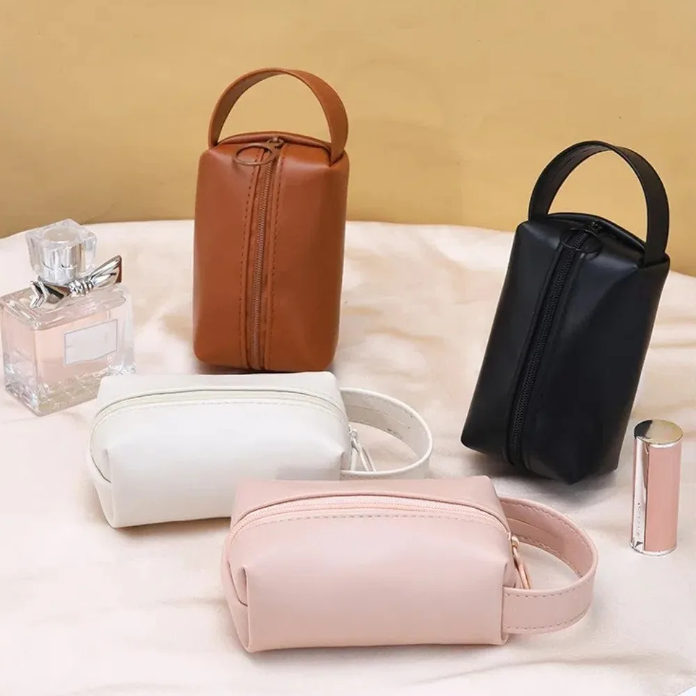 

Portable Handbag Mini Makeup Bag PU Leather Waterproof Cosmetic Bag Solid Color Storage Bag Travel