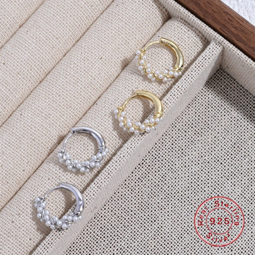 

S925 Sterling Silver Double-Layer Wrapped Pearl Earrings, Light Luxury, Unique and High-Grade Earrings SE82