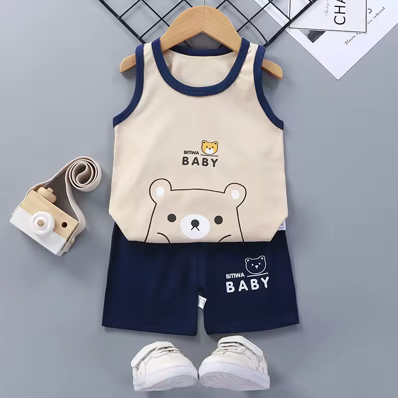 2PCS Children Clothing Vest Suit Children's Sets Summer Cotton T-Shirts Shorts Boys Girls Sleeveless Kids Clothes for baby - Image 7