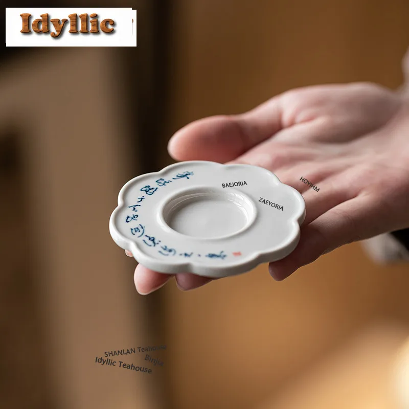 HOYIHM  Plant Ash Handwritten Poems Tripodia Coasters Zen Mug Plate For Coffee Cups Saucer Anti-scald Placemats Cup Gifts Tea