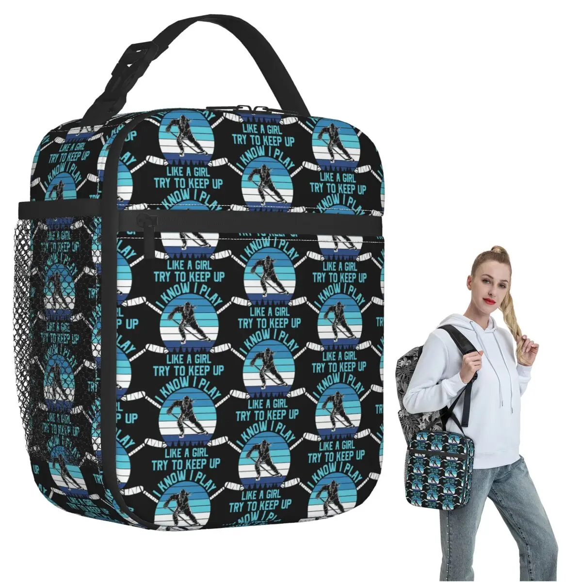 

Я знаю, что я играю как девушка попробовать хоккейную изолированную сумку для обеда для женщин и детей, герметичные коробки для еды, термосумка для обеда