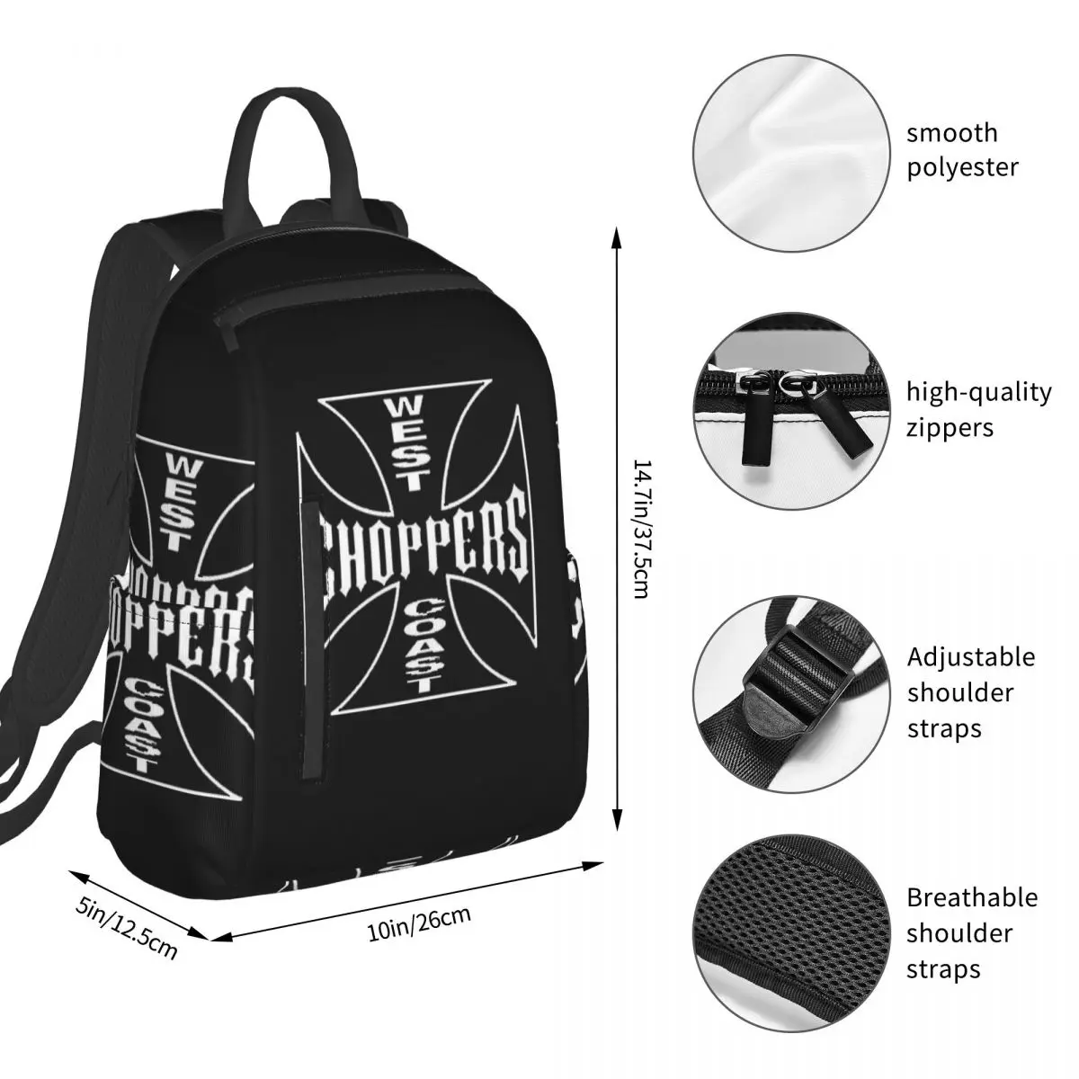 Personalized West Coast Iron Cross Choppers Backpack Student BookBag Children School Bag Computer Shoulder Bags Men Women