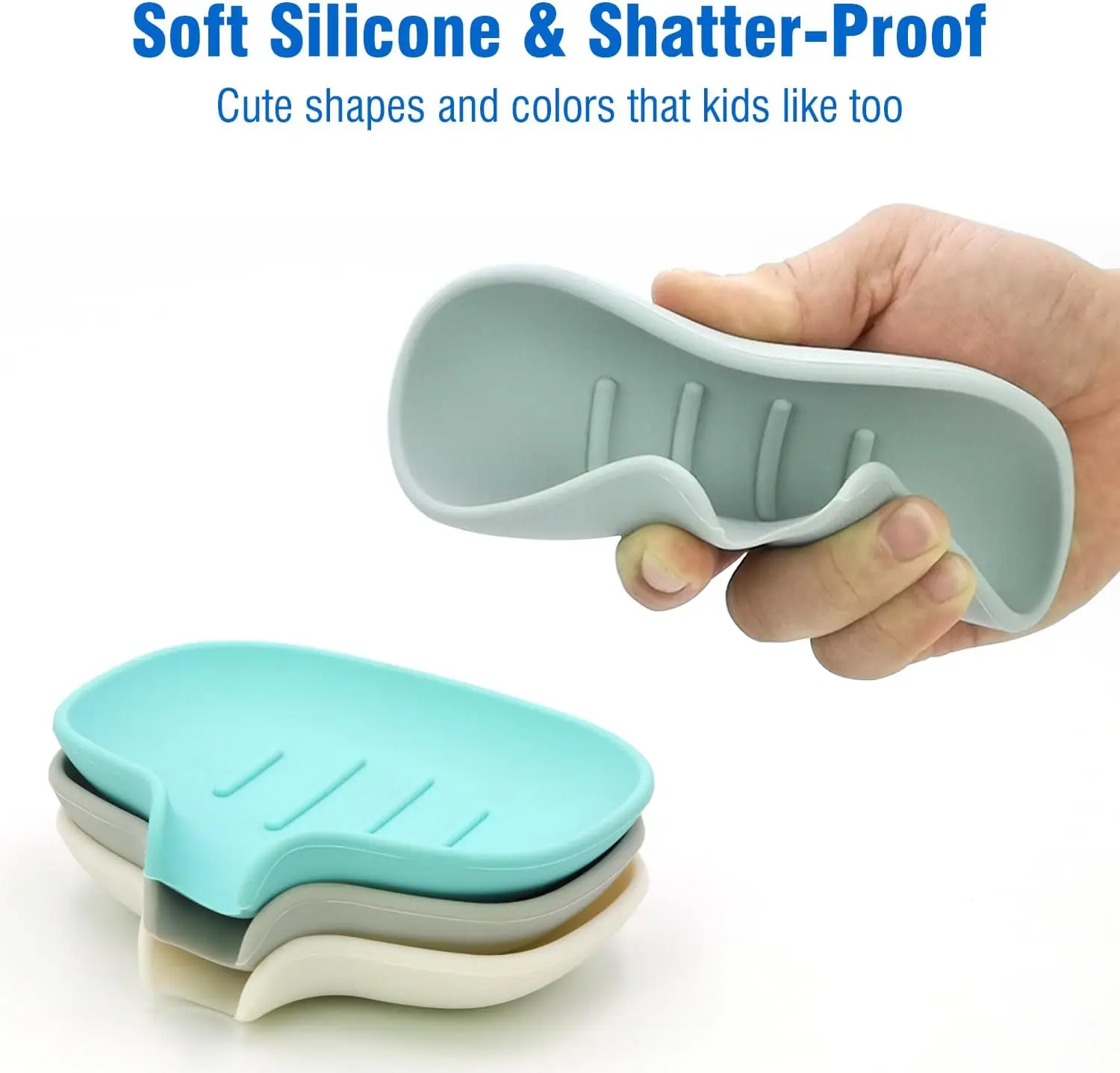 Silicone Soap Dish with Drain, Bar Soap Holder for Shower/Bathroom, Self Draining Waterfall Soap Tray/Saver for Kitchen