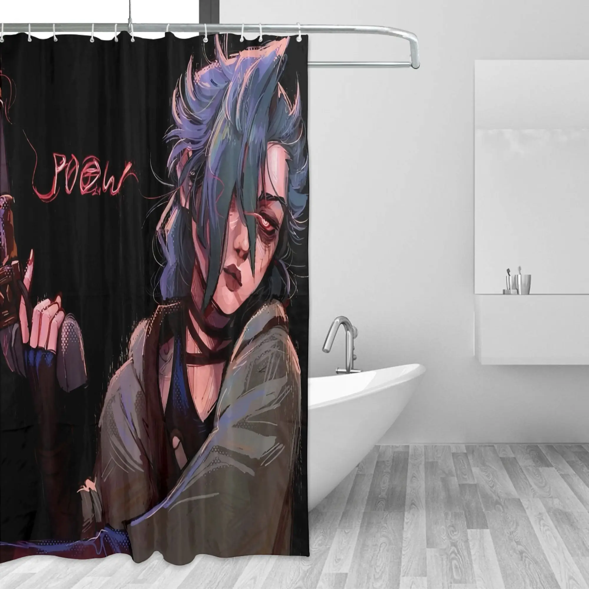 Jinx Theme Art Shower Curtain, Removable Polyester Fiber with Character Design, Ideal for Enthusiasts and Stylish Bathrooms,
