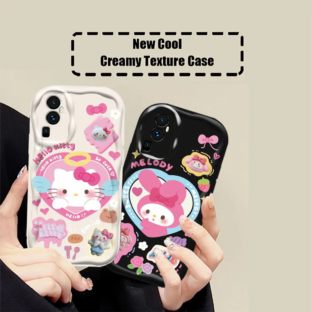 

Cool luxury Hello Kitty Kuromi Melody Pochacco Phone Case For OPPO Reno 11 11F 8 8T 7 7Z 6 5 5F 4 Pro A17 A16 A15 3D Wave Cover