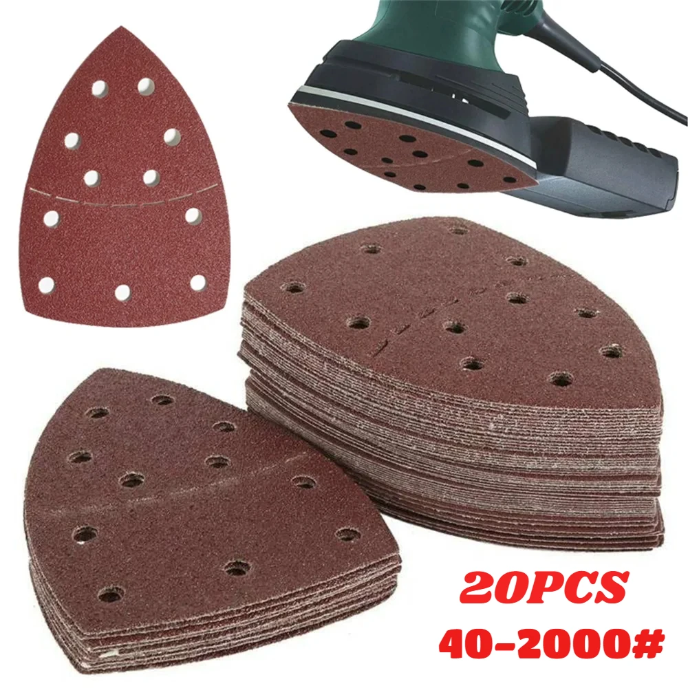 20 Stuks 11 Gaten Muis Schuurvellen Driehoek Schuurpapier Orbitaal Schuurmachine Detail Pads Schijven Schuurpapier Voor Bosch Schuurmachine