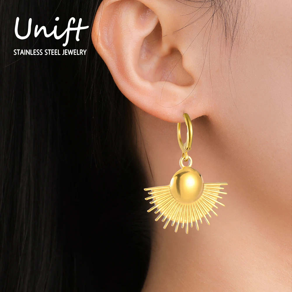 Unift Half Circle Spike Sun Earrings for Women  Stainless Steel Hoops Trendy Boho Bohemian Jewelry Ear Piercing Accessories