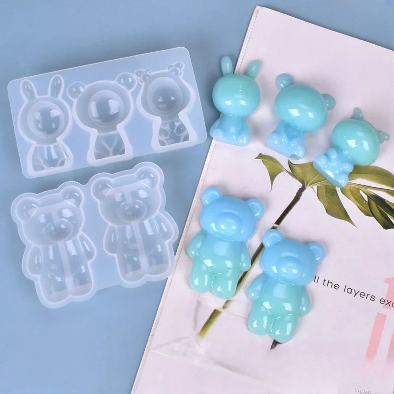 Moule en silicone en résine d'ours et de beurre pour les élections en cristal, bijoux tridimensionnels mignons, installation de bricolage