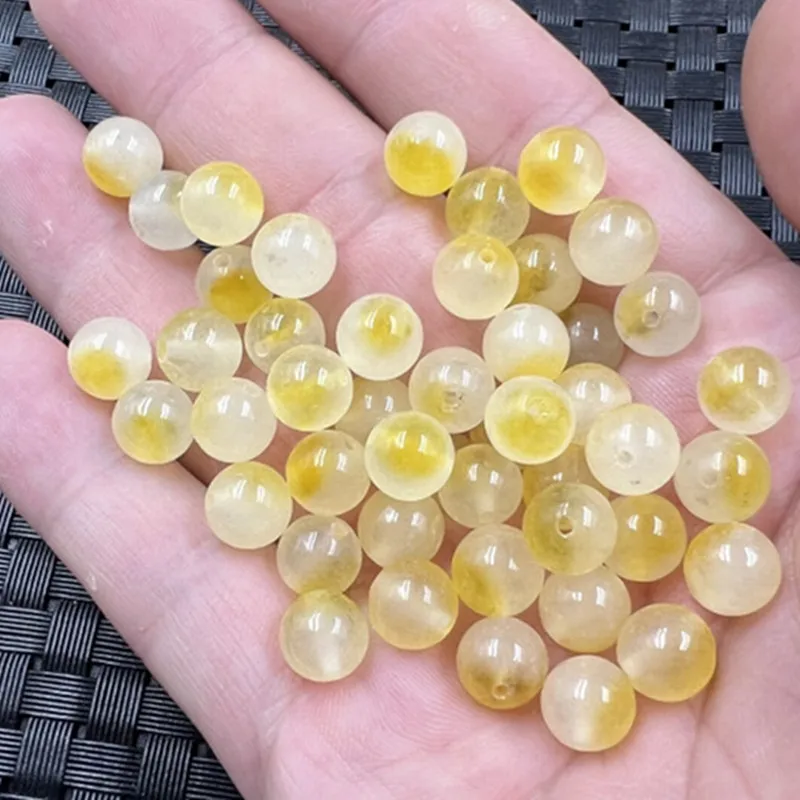 1pcOptimized Yellow Dragon Jade round Beads Jade Scattered Beads Quartz Rock Jade Edge Yellow Beads White plus Yellow Bracelet N