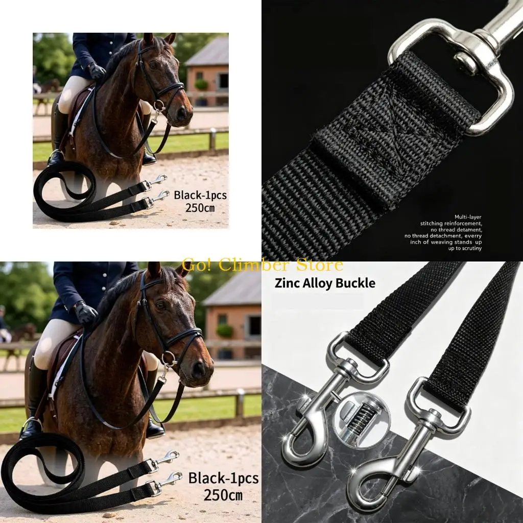 Q84C Horse Neck Stretch Guidance Strap Set, 250 cm Nylon Horse Schooling Strap with Metal Snap Clip Points, 2 Piece Set for