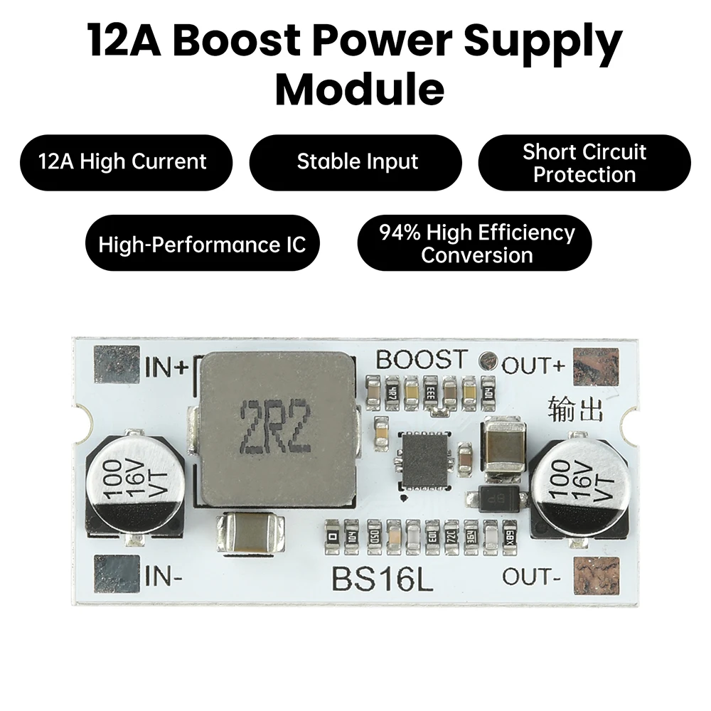 DC-DC Boost Converter Module 2.7-15V to 5V/9V/12V 12A High Efficiency Step Up Voltage Regulator With Short-Circuit Protection