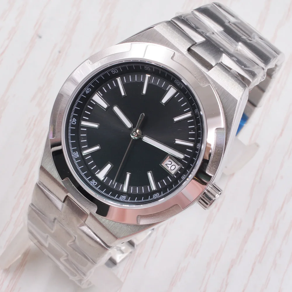 

41MM Seiko NH35 Movement Custom Logo Silver /Black Sterile Dial Date Window Sapphire Glass Stainless Steel Casual Men Watch