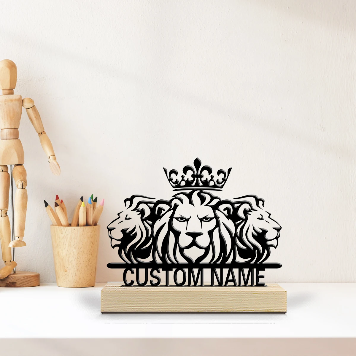 1pc Customized Minimalist Metal Ornaments Customizable Name With Wooden Base Holiday Gifts for Family and Friends