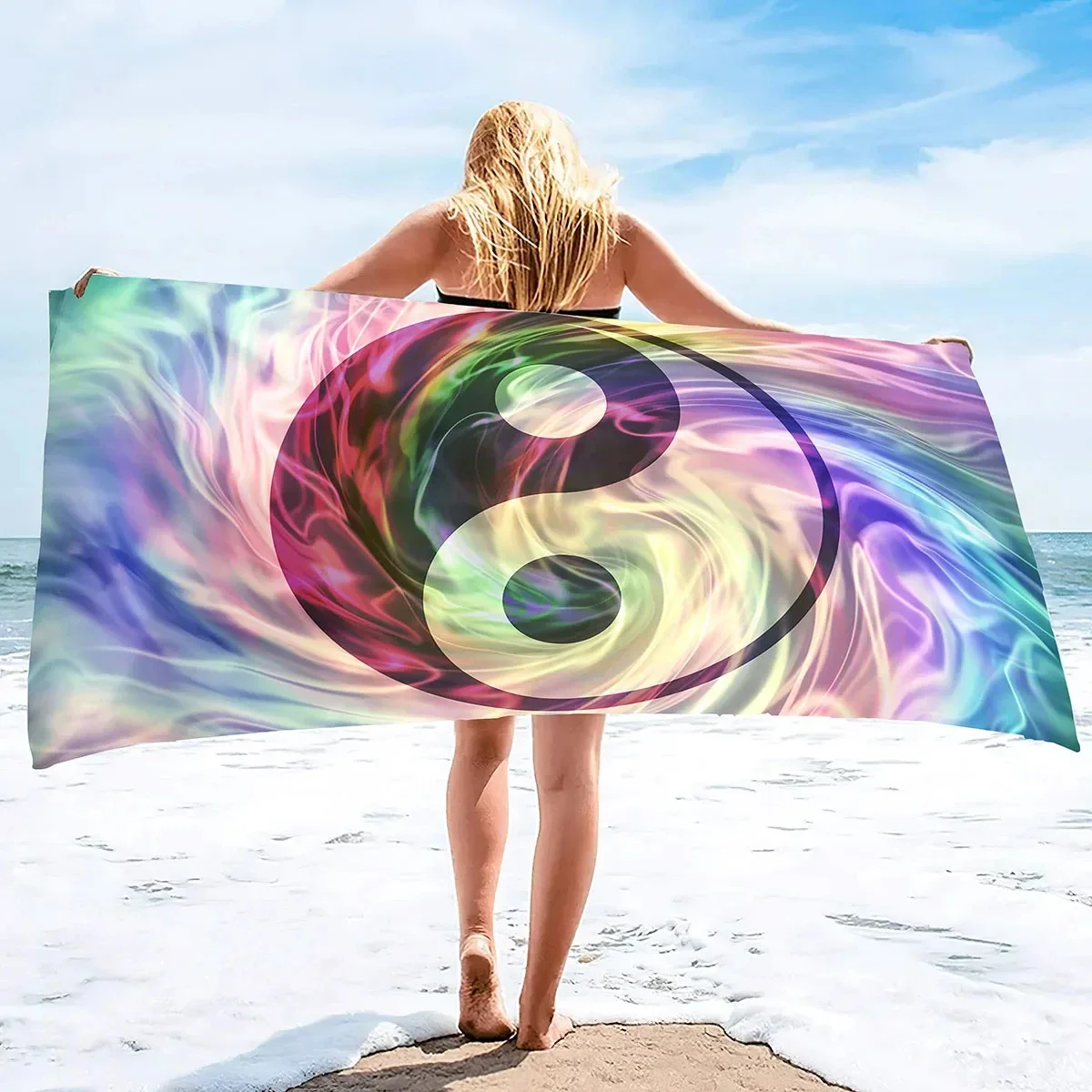 Trippy Yin and Yang Taoism Symbol Bath Towel Microfiber Quick Dry Beach Towels for Pool Shower Spa Travel Camp Yoga Swim Cover