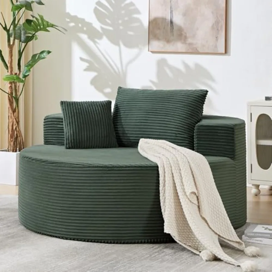 55in Round Chaise Longue Chair Indoor Modern Oversize Upholstered Deep Seat Circle Single Cloud Lounge Floor Sofa Bed with Pill