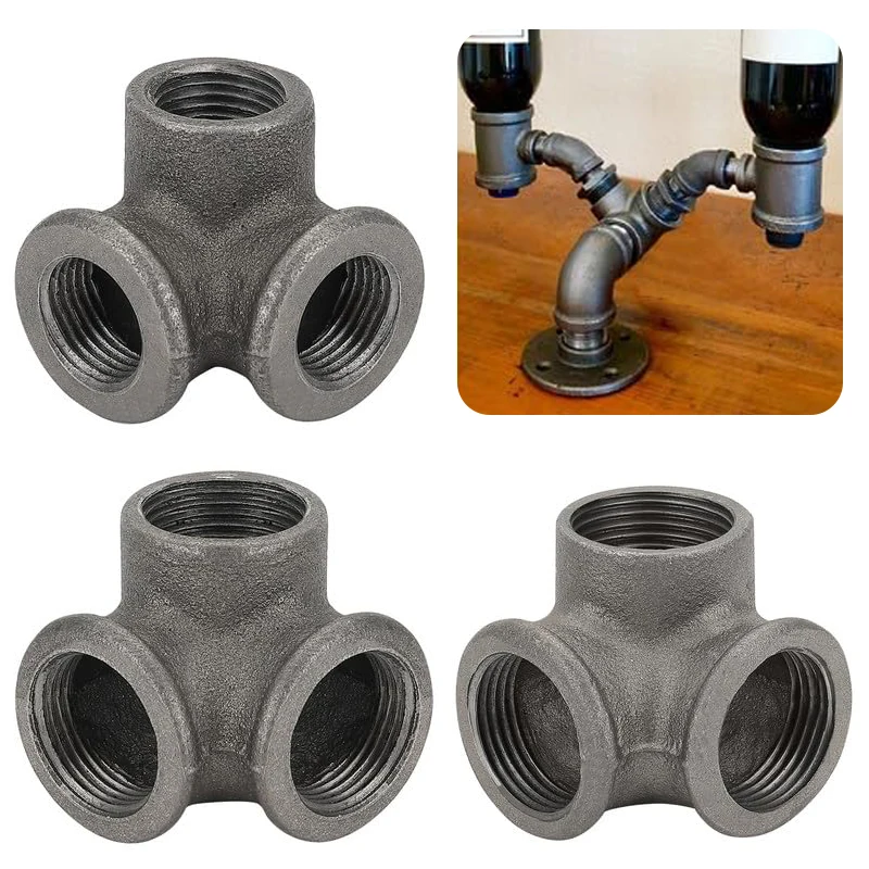 4 Pcs Right-angle Tee Water Pipe Joint 4 Points 6 Points Pipe Connector Metal Three-dimensional Tee Pipe