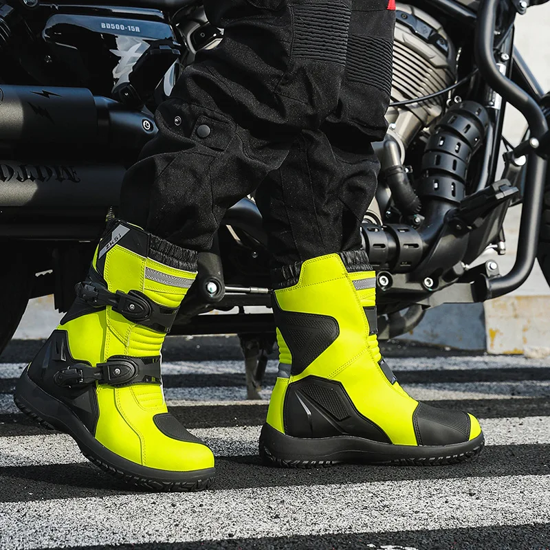 دراجة نارية أحذية مقاومة للماء الرجال النساء ركوب منتصف العجل الكاحل واقية التمهيد معدات الدراجات النارية سباق أحذية طويلة للدراجات النارية الرجال #5