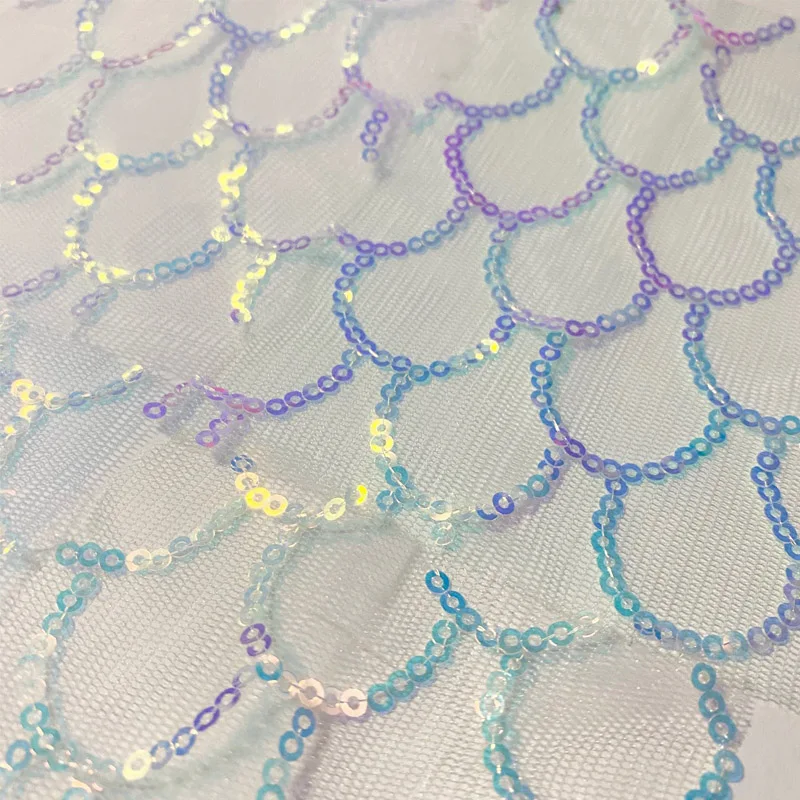 Fluorescent Creative Mermaid Scale Glittering Tulle Sequins Transparent Fabric Dress Backdrop Curtain Fabric Designer Fabric