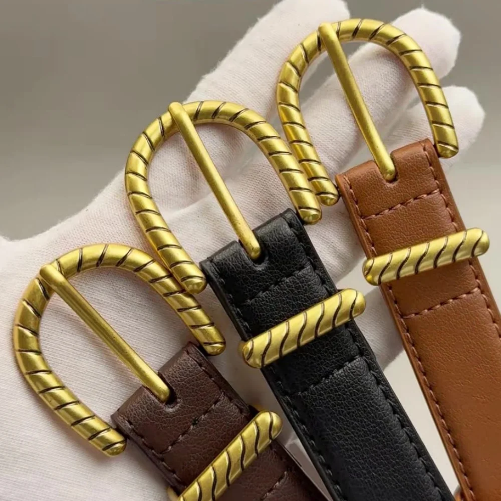حزام نسائي من الجلد الطبيعي لون ذهبي بإبزيم معدني حزام خصر قابل للتعديل لتي شيرتات الجينز غير الرسمية وأحزمة إكسسوارات الملابس