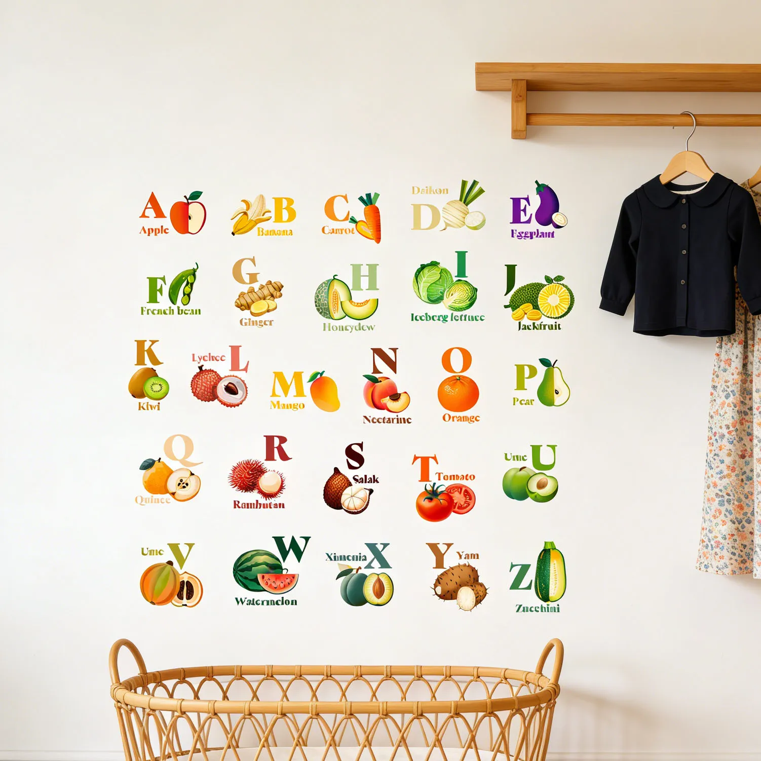 26 Fruit and Vegetable English Letter Wall Stickers for Children's Room Early Education Enlightenment Fruit and Vegetable Letter