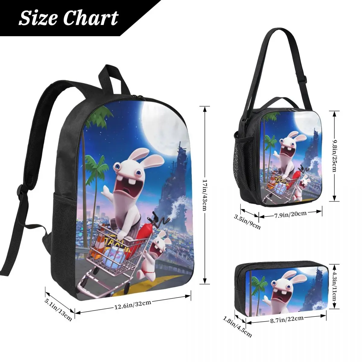 Invasion Rabbits Kids Backpack Lunch Box Pencil Boxes for Boys Girls Preschool Backpacks Lightweight Schoolbag Bookbag Set