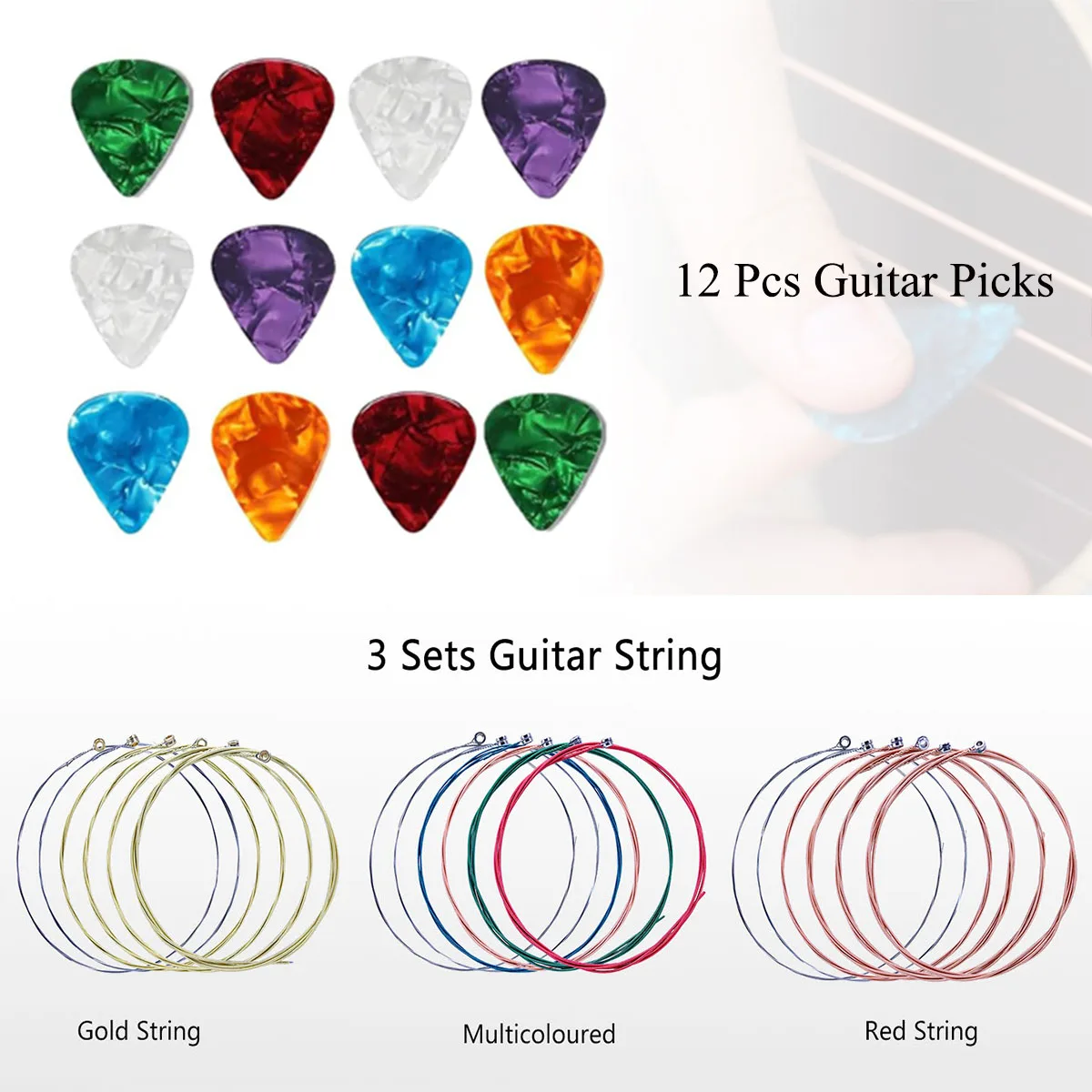 مجموعة ملحقات الجيتار الاحترافية 48 قطعة للمبتدئين-كابو، أوتار، اختيارات، اللفاف، دبابيس الجسر والسروج، مجموعة العناية بالجيتار الكل في واحد #3