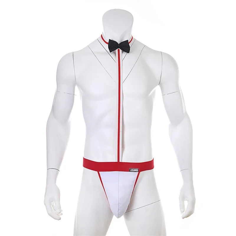 

CLEVER-MENMODE Sexy Mankini Underwear Men Bow Tie Waiter Costume Bodysuit One-piece Lingerie Erotic Thong G String Homme Mankini