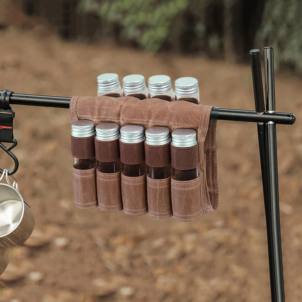 

Outdoor Camping Spice Bottle Set Portable Folding Wax Canvas Waterproof Seasoning Bottles Storage Bag Picnic BBQ Seasoning Bag
