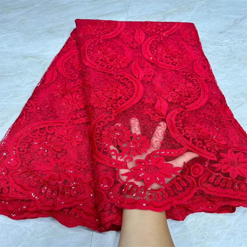 Nigerian Wedding Lace Fabrics, African Sequins, Red, Royal Blue, French Lace Fabric for Dress, High Quality, Green, 2022