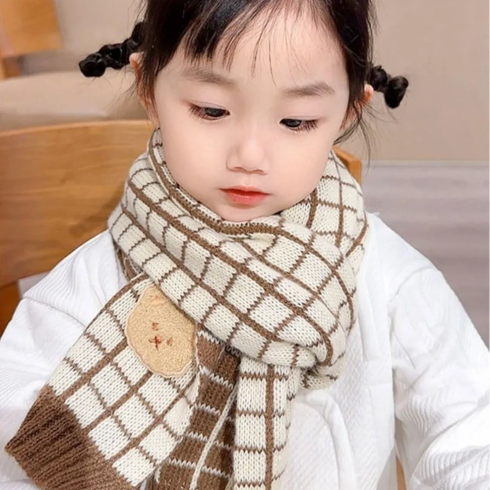 Fashion Cute Bear Children's Scarf Winter Warm Soft Striped Knitted Scarf Windproof Breathable Neck Cover