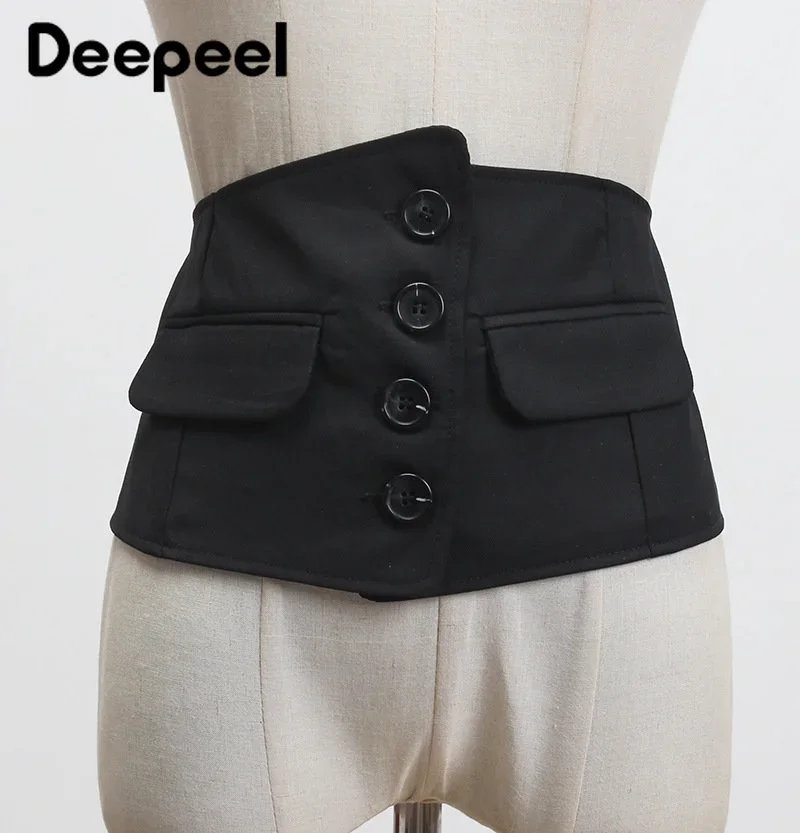 Deepeel 70cm Fashion Women's Elastic Wide Belt Black Retro Waistband Shirt Dress Luxury Female Decorative Corset Suit Cummerbund