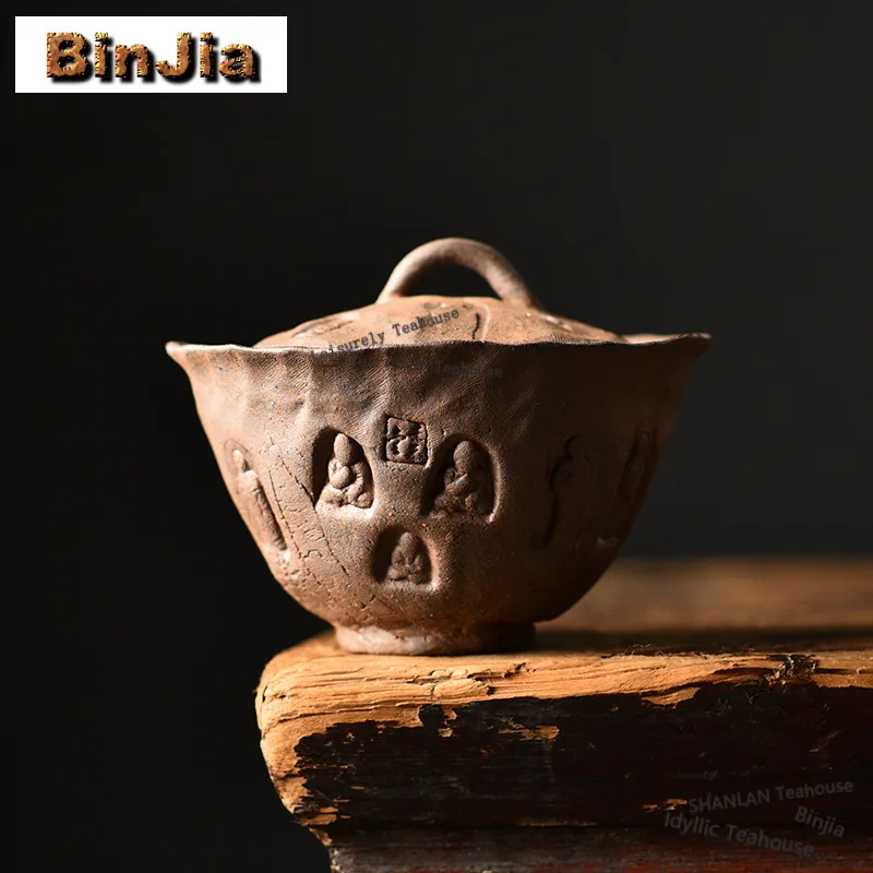 

Чайная чаша Гайвань из грубой керамики серо-серебристого цвета с узором лотоса, японская чайница с крышкой, набор для заваривания чая, посуда, подарок