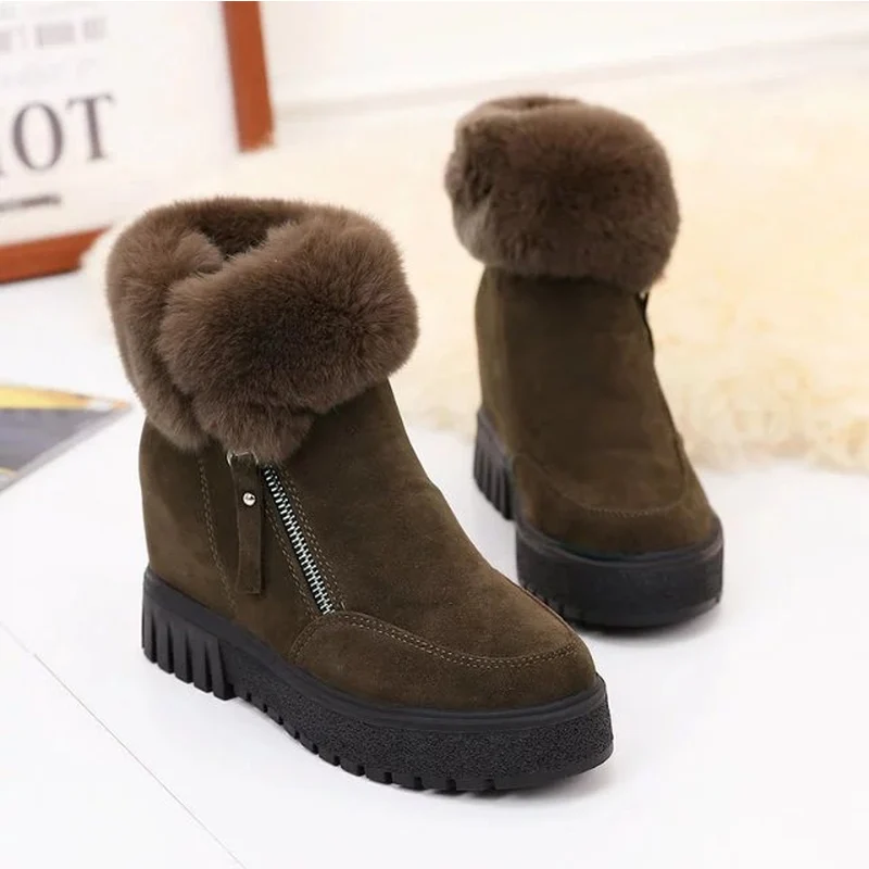 Winter Waterproof Plush Fur Ankle Boots Women Fur Zipper Design Warm Snow Boots Non-slip Cotton Boots for Women Bota Feminina