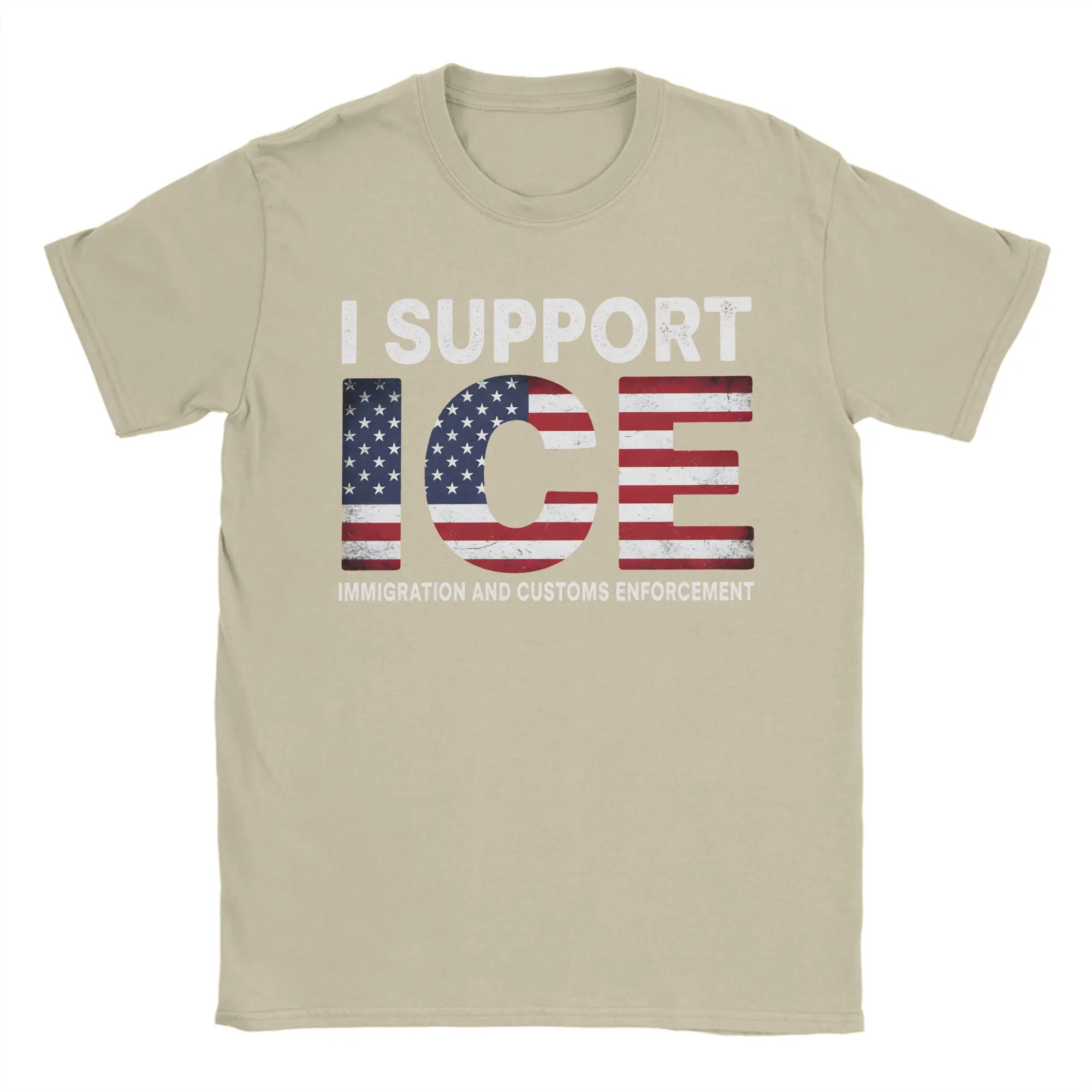 I Support ICE Immigration Enforcement Flag T Shirt For Men Pure Cotton Patriotic Crew Neck Short Sleeve Daily Wear Tops