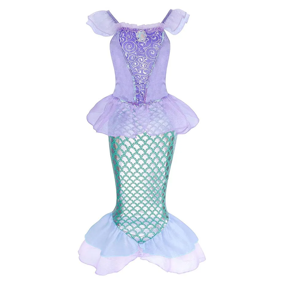 Girls Little Mermaid Dress Kids Ariel Costume Children Princess Dress Fancy Baby Girl Mermaid Birthday Party Costume 3-10 Years